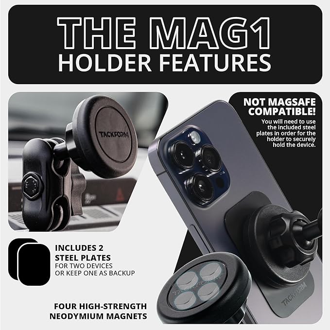 Tackform Link Phone Mount with Top Dash Clip - Compatible with 2021-2025 Ford Bronco | Aluminum | Zero Slip, Anti-Scratch | Universal Magnetic Phone Holder | 2" Arm | Blue | (NOT MAGSAFE Compatible)