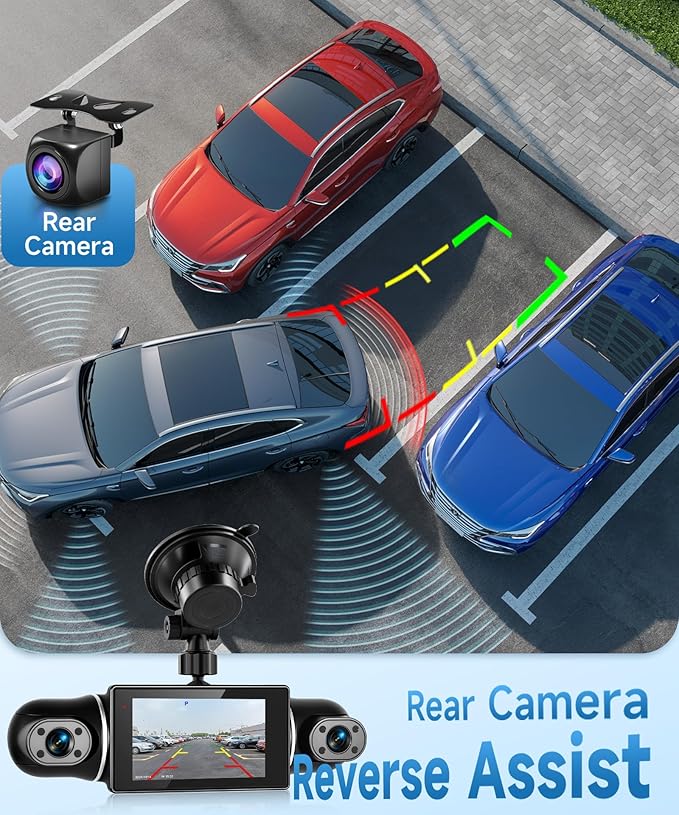 360° 4 Channel Dash Cam 2K Front 1080P Rear/Left/Right, 5G WiFi App Control, 3" IPS Screen, 8 IR Night Vision, G-Sensor Loop Recording, Reverse Assistance for All Vehicles
