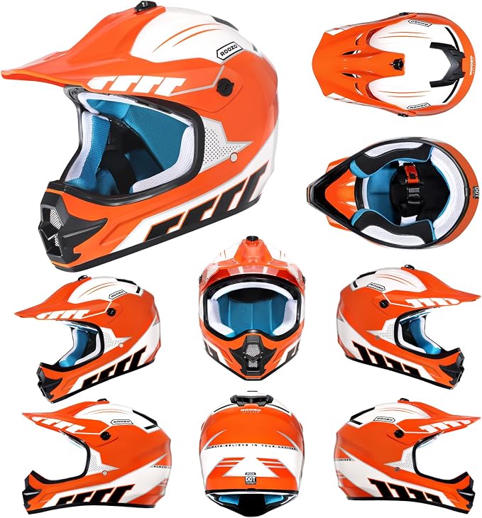 Youth Dirt Bike Helmet DOT Approved, Kids Motocross Full Face Helmet with Adjustable Goggles Riding Gloves & Storage Bag, Off-Road Sport Gear Set for Boys Girls ATV UTV