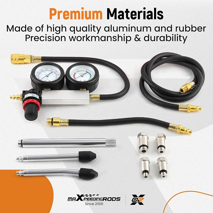 maXpeedingrods Cylinder Leak Down Tester Kit, Gasoline Engine Compression Tester, Dual Gauge Leakdown Detector Tool Set for Pressure Check & Leakage Rate Test, with Extension Rod
