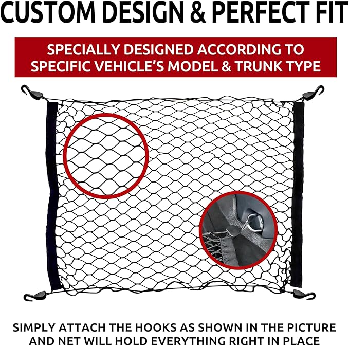 Envelope + Floor Style Trunk Mesh Cargo Net for Toyota RAV4 Hybrid Prime 2019-2024 - Car Accessories - Premium Trunk Organizer and Storage - Vehicle Carrier Organizer for Toyota RAV4