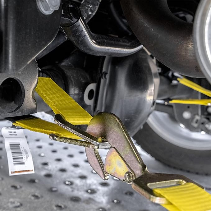 VULCAN Car Tie Down with Twisted Snap Hooks - 2 Inch x 96 Inch - 2 Pack - Classic Yellow - 3,300 Pound Safe Working Load