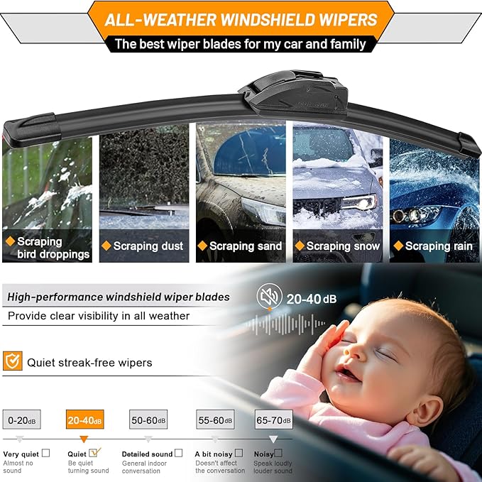 AUTOBOO 22 + 22 Windshield Wipers Replacement for F150 2025 2024 2023-2009,Silverado 1500 2024-2019,Sierra 1500 2024-2019,RAM 1500 2018-2011 Original Factory Quality J/U Hook