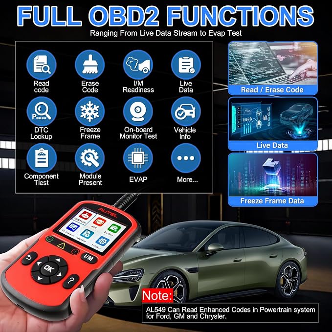 Autel AL549 OBD2 Scanner Code Reader with ABS Diagnostic & Battery Test, Enhanced Check and Reset Engine Fault Code, Live Data, Freeze Frame, CAN Car Diagnostic Scan Tool for All OBDII Car After 1996