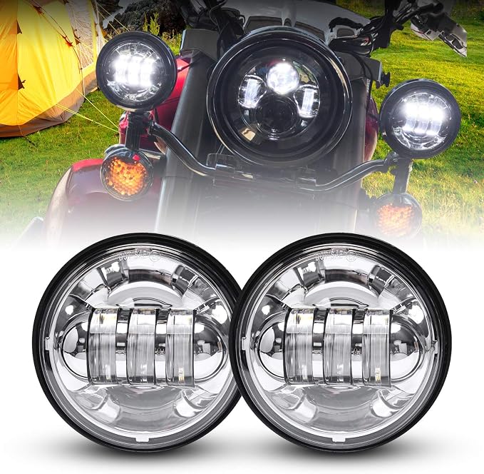 LX-LIGHT Chorme 7 Inch Motorcycle LED Headlight with 4.5 Inch LED Passing Fog Lamps and Mounting Bracket Compatible with Street Glide Road King Fat Boy Ultra Classic Electra Tri Cvo Heritage Softail