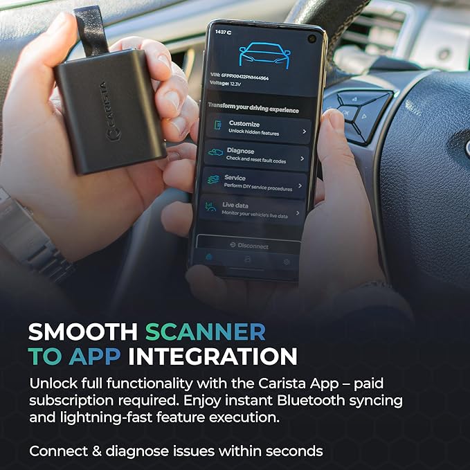 Carista EVO - Bluetooth OBD2 Scanner - Car Diagnostic Tool & Code Reader with Access to Diagnostics, Customizations, Service Tools & Live Data (Subscription Required)