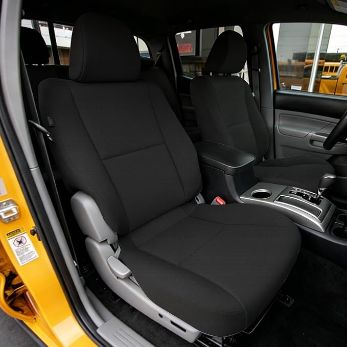 Bench Seat Covers for Toyota Tacoma Crew Cab 2005 2006 2007 2008 2009 2010 2011 2012 2013 2014 2015 Heavy Duty Cloth Protector Accessories with Non-Folding Passenger Seat，Black（Full）