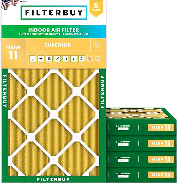 Filterbuy 20x30x2 Air Filter MERV 11 Superior Pet & Allergy Defense (5-Pack), Electrostatic Pleated HVAC AC Furnace Filters Replacement (Actual Size: 19.75 x 29.75 x 1.75)