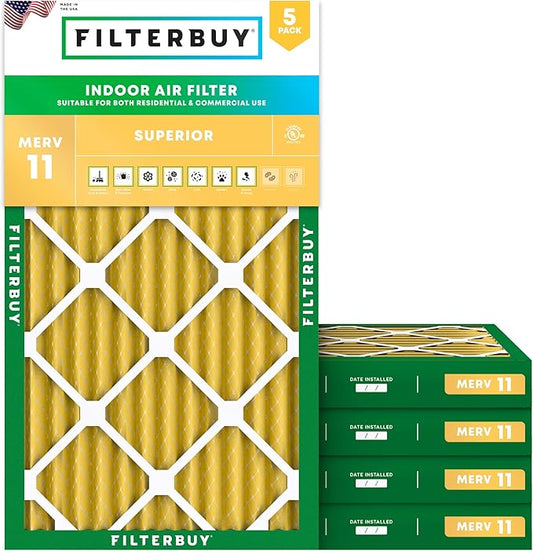 Filterbuy 20x36x2 Air Filter MERV 11 Superior Pet & Allergy Defense (5-Pack), Electrostatic Pleated HVAC AC Furnace Filters Replacement (Actual Size: 19.50 x 35.50 x 1.75)