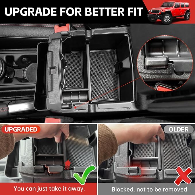 Center Console Gear Shift Organizer Fit for 2018-2025 Jeep Wrangler JL JLU 4XE/Gladiator JT Center Console Armrest Storage Hanging Tray for Wrangler&Gladiator(3-piece Center Console Organizer)