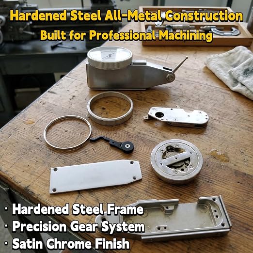 Professional Dial Test Indicator 0-0.03” Range, 0.0005” Graduation – Hardened Steel All-Metal Body with Dual Dovetail Mount (3/8” & 5/32”), Machinist Gauge in Storage Case