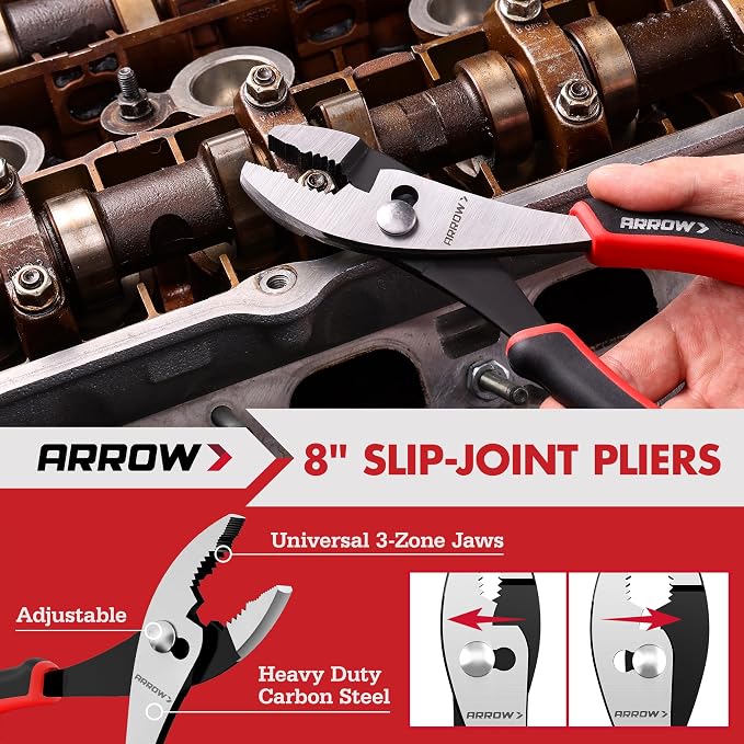 ARROW 6PCS Pliers Set, 8" Long Nose, Diagonal Cutting, Linesman, Slip Joint, 8" & 10" Groove Joint, Dual-Color Non-Slip Handle, Carbon Steel, for DIY, Home Repair & Maintenance