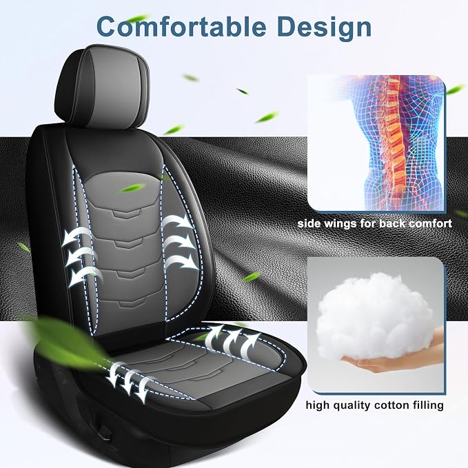 Seat Covers Fit for Bolt 2017-2024 2025 Car Full Set Luxury Leather Waterproof Scratch-Resistant Protectors Automotive Seat Cushion with Airbag Compatible (5 Seats,Black&Grey)