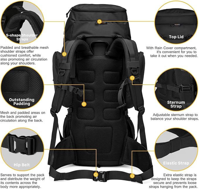 Mardingtop 60L Military Internal Frame Backpack for Hiking,Camping,Hunting,Rucksack Backpack with Rain Cover