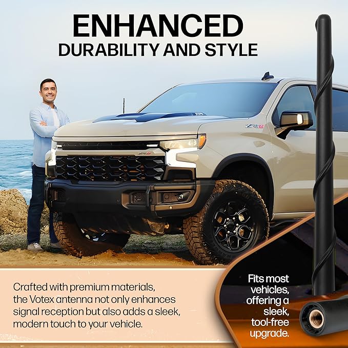 Votex Universal 8" Short Rubber Black Antenna Kit - Flexible, Durable, Enhanced Signal Reception, Copper Coil, Stainless Steel Threading, Fits Cars, Trucks, SUVs, Easy Installation - SKU A296VOTEX