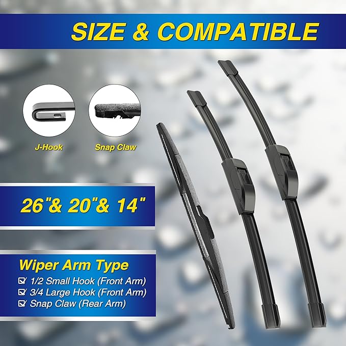 5 PLUS® Silicone Windshield Wipers Replacement for 2007-2014 Ford edge, 2007-2015 Lincoln MKX Wiper Blades(Set of 3),Automotive Replacement Windshield Wiper Blades For My Car-26"/20"/14"