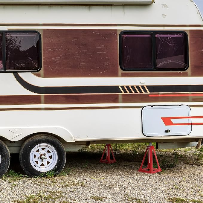 SHALL RV Stabilizer Jacks, 4-Pack Heavy Duty Aluminum Jack Stands for Travel Trailer Camper, Single Support up to 7500 Lbs, RV Leveling Screw Jack with Spare Nuts & Pads, Adjustable from 11" to 17"