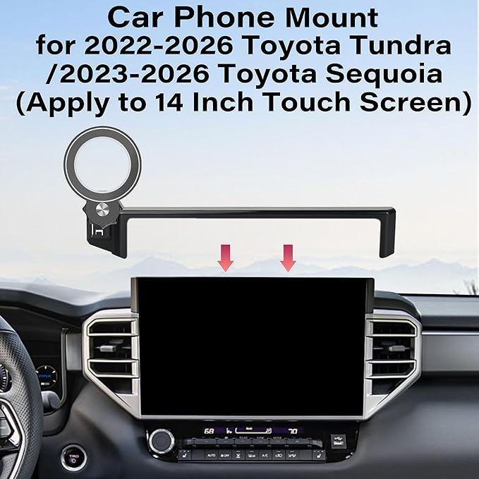 Car Phone Holder for 2022-2026 Toyota Tundra/2023 2024 2025 2026 Sequoia Accessories Apply to 14 Inch Touch Screen Fixed Clip Magnetic Cell Phone Mount Hands-Free 360 Degree Rotation
