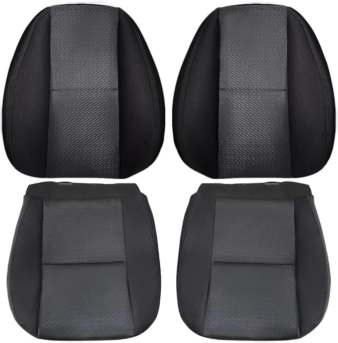 GXARTS Front Driver & Passenger Side Bottom & Top Lean Back Replacement Cloth Seat Cover & Center Console Cover Black #19C Fit for Chevy Silverado Avalanche Suburban Tahoe GMC Sierra Yukon 2007-2014