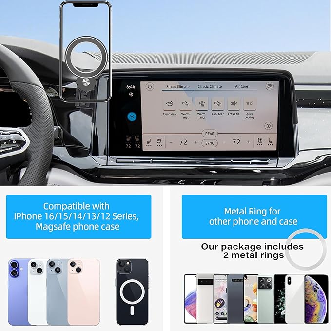 Car Phone Holder for VW Atlas 2024 2025 2026/ VW Altas Cross Sport 2024 2025 2026 Accessories Apply to 12 Inch Touch Screen Fixed Clip Magnetic Cell Phone Mount Hands-Free 360° Rotation