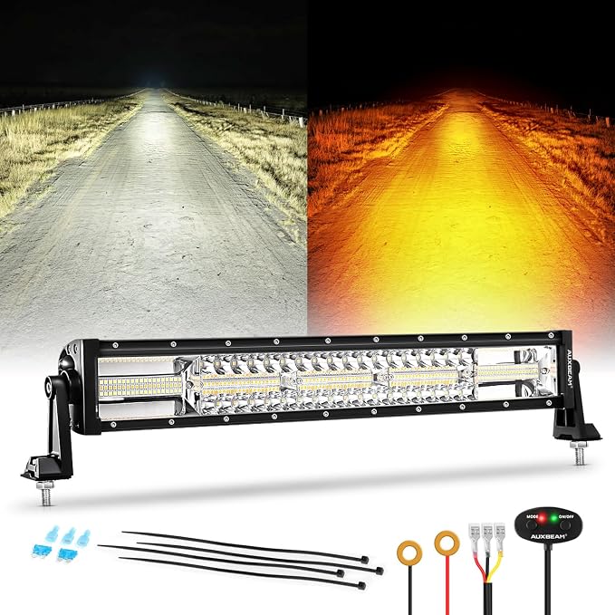 Auxbeam 6 Modes Amber White Series 22-Inch LED Light Bar for ATV UTV Jeep | Dual color LED bar, Off-road strobe light, Spot flood combo, Flashing warning signal, multi-function, offroad lighting