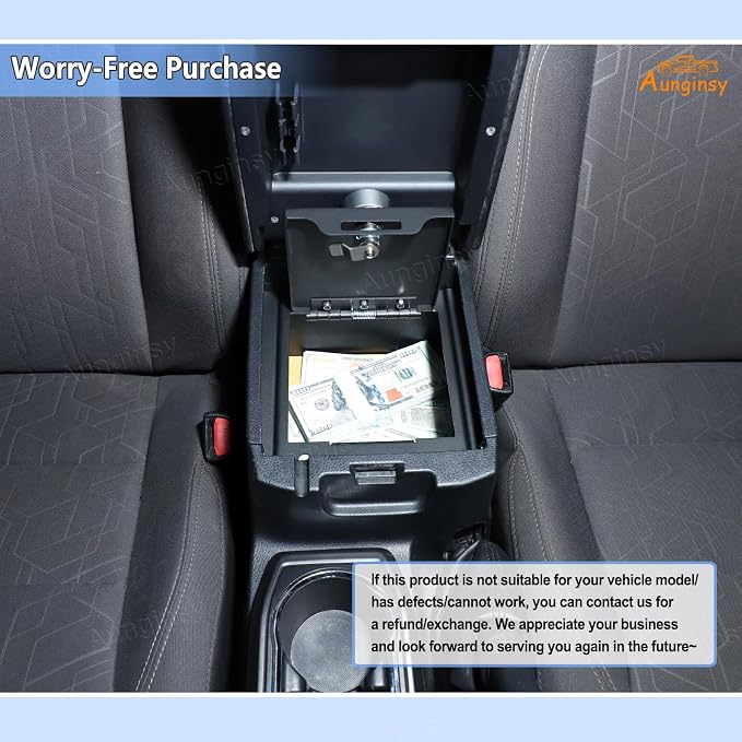 Aunginsy Center Console Lock Safe Box Compatible with Toyota Tacoma 2016-2023, Car Anti-Theft High Security Armrest Lock Box Storage Organizer Tray Vault with Biometric Fingerprint Lock Accessories
