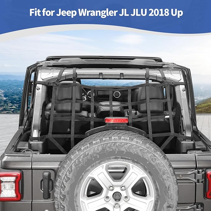 RT-TCZ for Wrangler JL Mesh Roof Top Net Restraint Luggage Rack Protective Cargo Net Trunk Net for Jeep Wrangler JL JLU 4 Door 2018 Up Unlimited Rubicon Sahara X Sport Black 3pcs