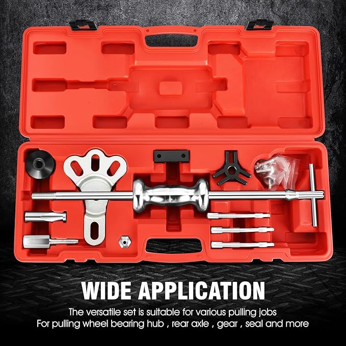 DNA MOTORING 8-Way Slide Hammer Dent Puller Set Auto Body Repair Tool Kit For Most Front-wheel Drive Hubs Rear Axle Shafts, with Carrying Case, TOOLS-00294