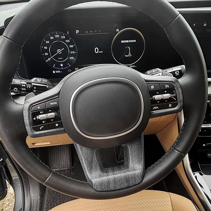 ABS Steering Wheel Panel Cover Trim Button Frame Cover Molding Sticker Compatible with Kia Carnival 2022-2025 [KA4] Kia Sorento 2021-2025 [MQ4] Accessories(Wood Grain Style)
