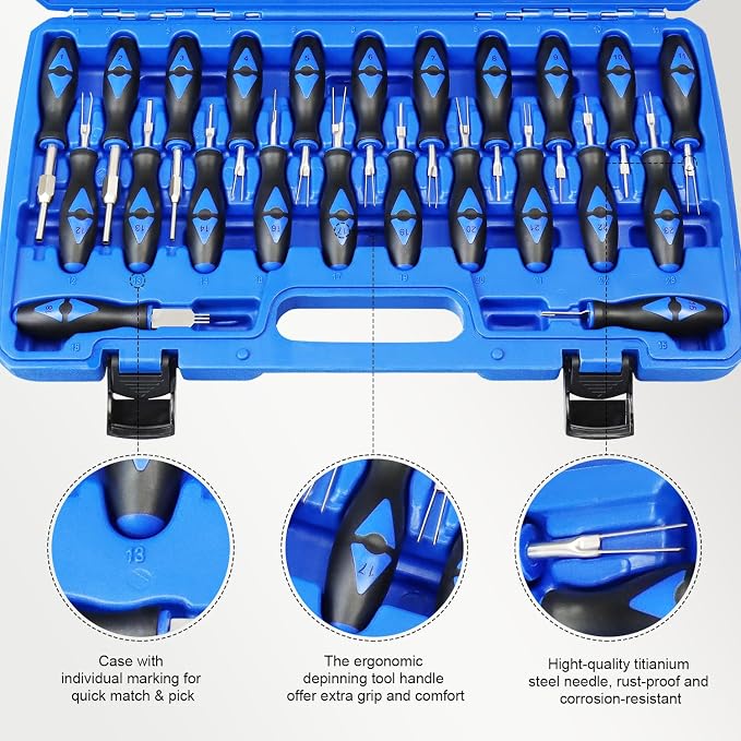 YSTOOL Terminal Release Kit, Universal Wire Connector Removal Pin Extractor Release Tool 23 PCS Set for American Domestic and Imported Vehicles