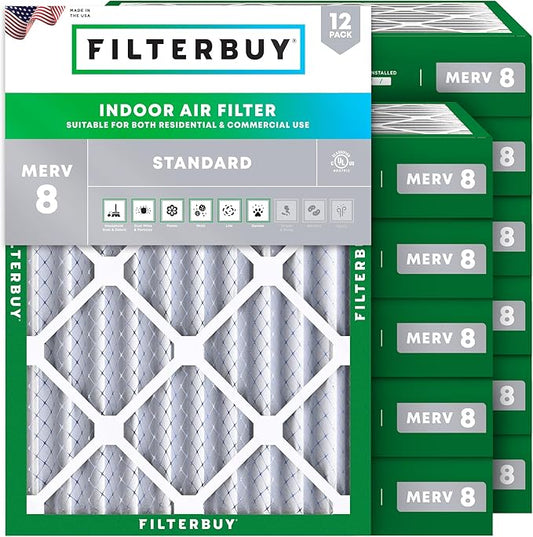 Filterbuy 18x20x4 Air Filter MERV 8 Essential Dust & Allergy Defense (12-Pack), Electrostatic Pleated HVAC AC Furnace Filters Replacement (Actual Size: 17.50 x 19.50 x 3.63)