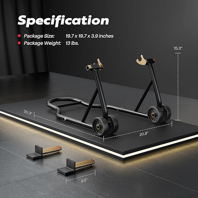 SPECSTAR Motorcycle Stand, 441 Lbs Capacity Rear Wheel Lift with U+L Adjustable Swingarm Spool, Heavy Duty Paddock Stand fit for BMW Suzuki Yamaha Honda Kawasaki, Black