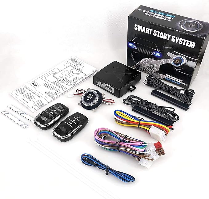 3T6B Passive Keyless Entry System for DC12V Universal Cars, PKE Engine Starter Push Button Vehicles Start/Stop Kit Safe Lock with 2 Smart Key