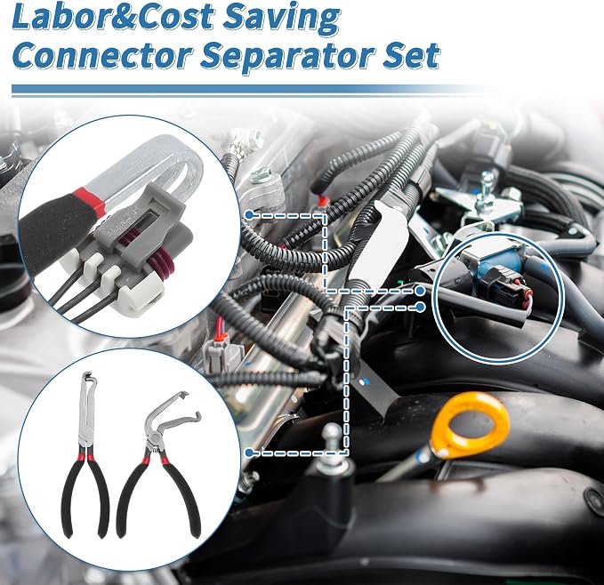 No.37960/37980/13120 8" 60 Degree Electrical Disconnect Pliers for Automotive Sensor Connector Angled Wire Plug Removal Tool Locking Push Tab Pliers Electrical Connector Separator