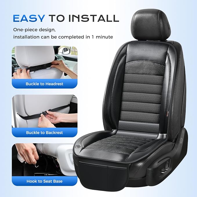 Coverado Cooling Car Seat Cover, 12V-24V Ventilated Driver Seat Cushion with 2 Turbo Fans & Wireless Control, Carbon Fiber Fabric Cooled Seat Cover for Car, Universal Fit for Sedans SUV Trucks, Black