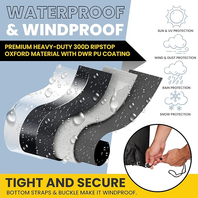 Waterproof Bicycle Cover for Outdoor Storage - Fits 1 or 2 Mountain, Road, Electric Bikes - Anti Theft Lock Holes for Frame Body & Wheels - Premium Heavy Duty Ripstop Fabric. For Rain or Snow.