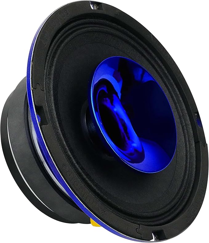 Audiopipe 6.5" Compression Horn Mid-Range Loudspeaker (APMB-628GH-BLU), 300W, Built-in Compression Horn Driver, Flat Steel Basket, 2-Way Coaxial, KSV Voice Coil, Grill, Sleek Candy Blue