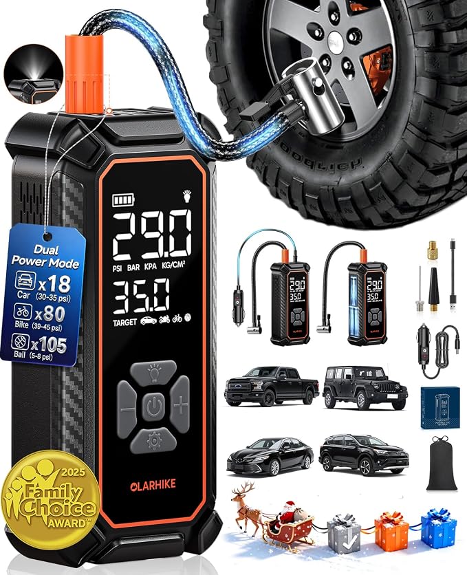 OlarHike Cordless Tire Inflator Bundle - 6000mAh & 9000mAh Dual Power Portable Air Compressors (150PSI), with LED Light & Digital Gauge - Perfect for Car, Bike, Motorcycle Tires