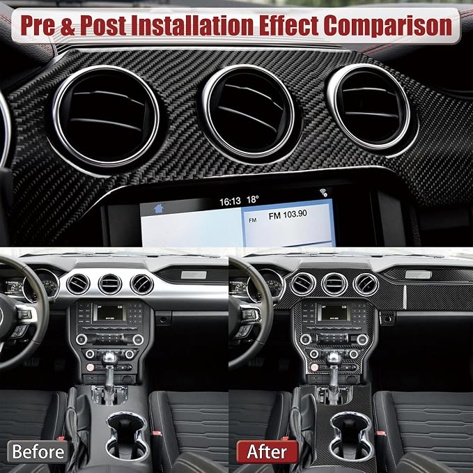 5-Piece Carbon Fiber Dashboard Instrument Panel Trim Cover Kit, 3K Real Carbon Fiber Sticker Overlays, Glossy Finish, Interior Decoration