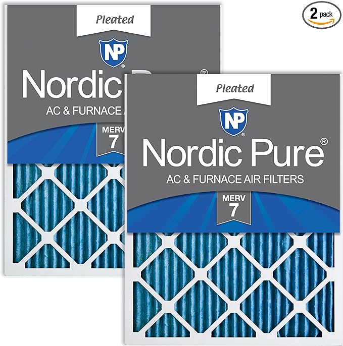Nordic Pure 25x25x1 (Actual Size: 24 1/2 x 24 1/2 x 3/4) Pleated MERV 7 Air Filters 2 Pack