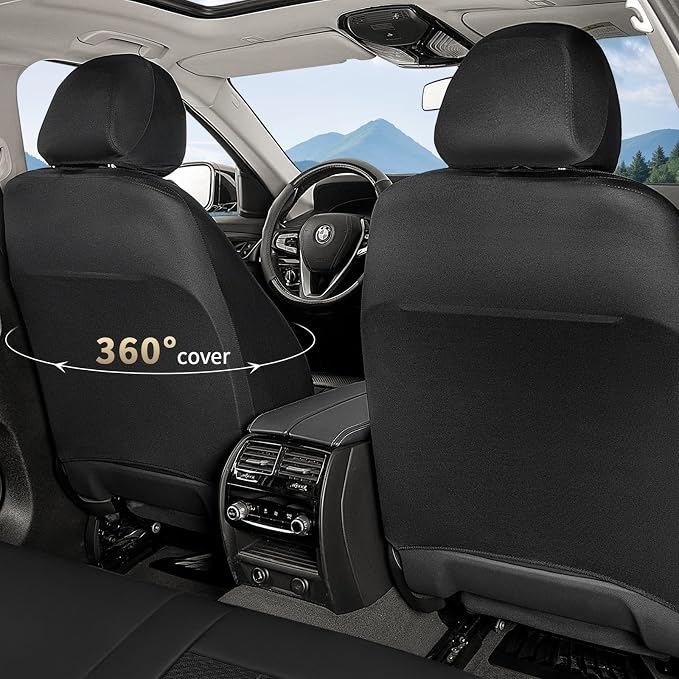 FLORICH Car Seat Covers 5 Seats Automotive Seat Covers Full Set Leather Air Mesh Seat Cover Breathable Seat Protector Interior Covers Airbag Compatible Universal Fit for Most Car SUV Truck, Black