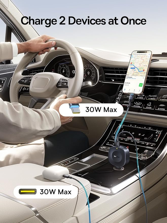 Baseus 160W USB C Car Charger Ultra-Mini Retractable Car Charger 60W USB C &
