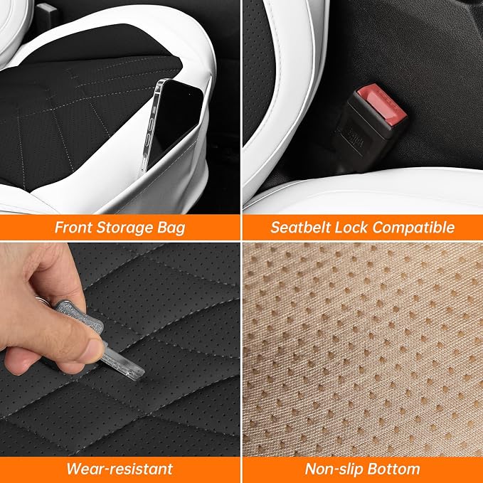 Black White Car Seat Covers Full Set, Full Coverage Luxury Leather Automotive Seat Covers Waterproof Car Seat Protector, Front & Rear Seats Cover Sets Universal Fit for Most Cars SUVs Trucks