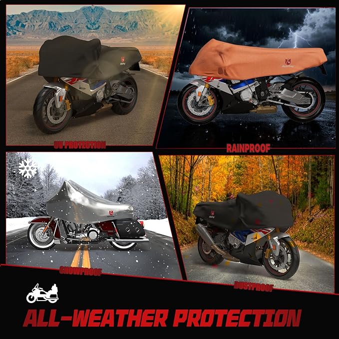 Rosefray 420D Motorcycle Half Cover-Outdoor Waterproof All Weather Protection Lightweight Half Cover, Orange M Size for Most Touring Models Harley Davidson,Honda Goldwing,Road King Street Glide