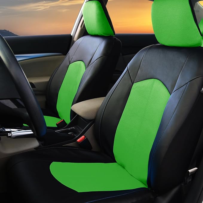 FH Group Perforated Leatherette Three Row Set 8 Seater Car Seat Covers, Airbag Compatible and Split Ready- Universal Fit for Cars, Trucks & SUVs (Green)