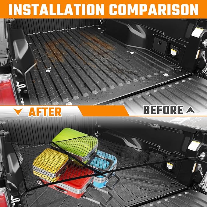 Truck Bed Mat and Net Compatible with 2024-2025 Toyota Tacoma 5FT Truck Bed Replacement, Truck Net TPE Cargo Bed Liner All Weather Cargo Mat for Toyota Tacoma Accessories