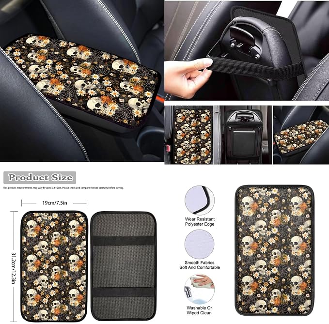 Skull Spider Web 13 Pcs Car Seat Covers with Steering Wheel Cover,Seat Belt Covers Cup Holder with Keychain Automotive Protector Set Unverisal Fit Cars SUV