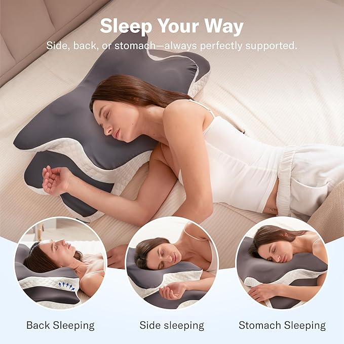 Alcedo Cervical Memory Foam Pillow for Neck and Shoulder Pain Relief, Ergonomic Adjustable Orthopedic Pillow with Cervical Support for Side, Back and Stomach Sleepers
