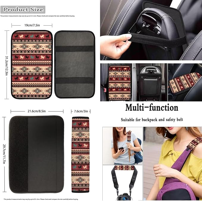 Dreaweet Car Seat Covers Full Set 12 Pcs Navajo Horse Car Accessories Decor Universal Seat Covers for Truck SUV with Steering Wheel Cover/Armrest Cover/Seatbelt Covers/Cup Coasters/Gear Shift Cover