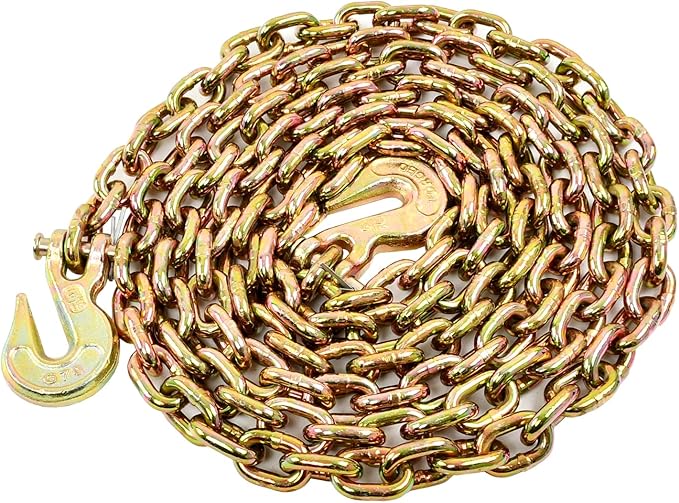 5/16 Inch x 12 Feet Transport Binder Chain G80 Safey Tow Chain with Grab Hooks 4900 Lbs Safe Work Load for Transporting Towing Tie Down Binding Equipment